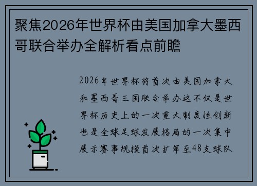 聚焦2026年世界杯由美国加拿大墨西哥联合举办全解析看点前瞻